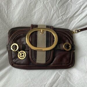 Juicy Couture brown Leather Clutch Handbag Purse Gold Buckle